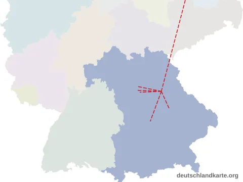 Vorschau: Entfernungskarte von der kreisfreien Stadt Amberg