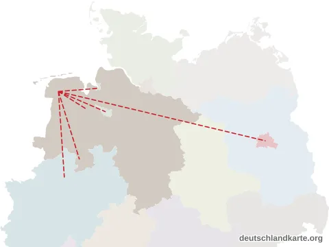 Vorschau: Entfernungskarte vom Landkreis Aurich
