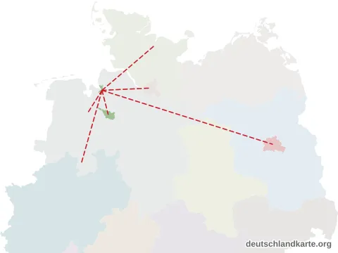 Vorschau: Entfernungskarte von der kreisfreien Stadt Bremerhaven