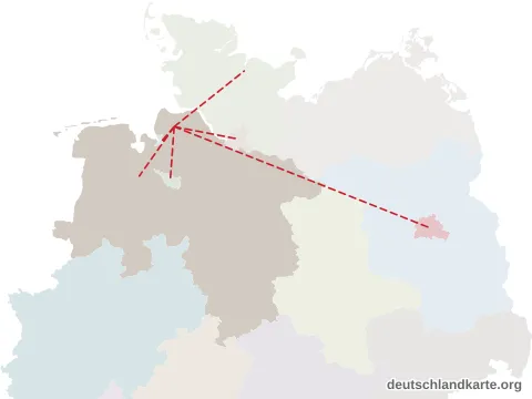 Vorschau: Entfernungskarte vom Landkreis Cuxhaven