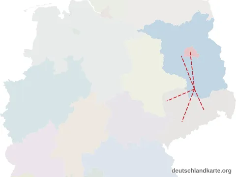 Vorschau: Entfernungskarte vom Landkreis Elbe-Elster