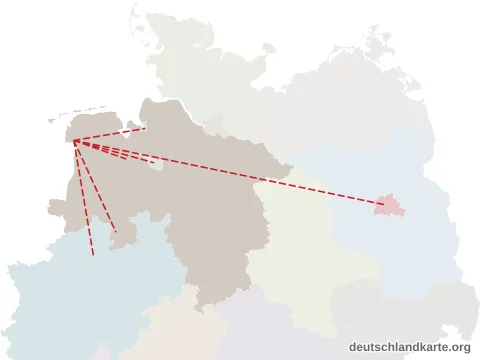 Vorschau: Entfernungskarte von der kreisfreien Stadt Emden