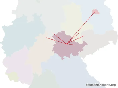 Vorschau: Entfernungskarte von der kreisfreien Stadt Erfurt