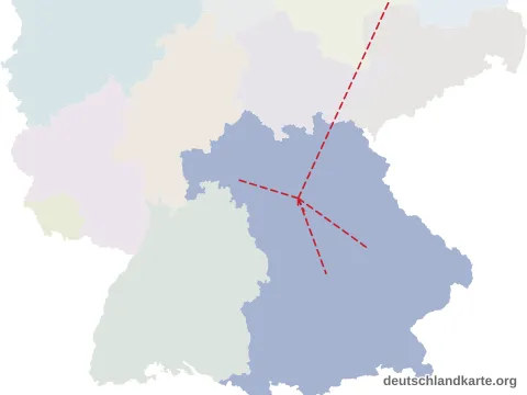 Vorschau: Entfernungskarte von der kreisfreien Stadt Erlangen