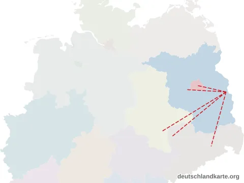 Vorschau: Entfernungskarte von der kreisfreien Stadt Frankfurt (Oder)
