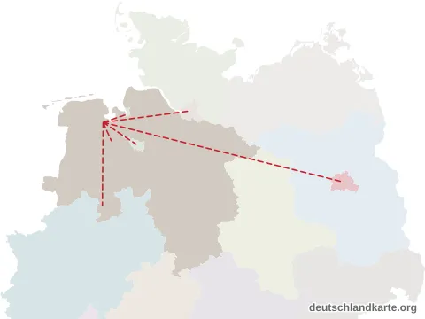 Vorschau: Entfernungskarte vom Landkreis Friesland