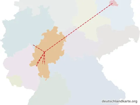 Vorschau: Entfernungskarte vom Landkreis Gießen