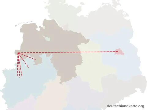 Vorschau: Entfernungskarte vom Landkreis Grafschaft Bentheim