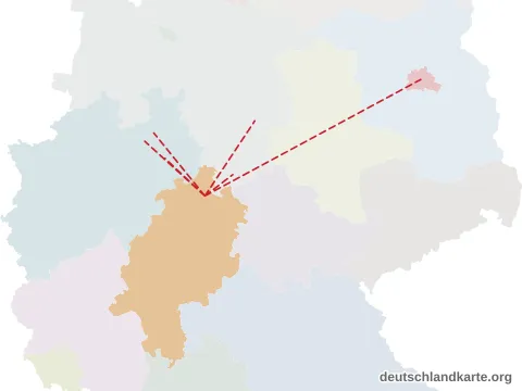 Vorschau: Entfernungskarte von der kreisfreien Stadt Kassel
