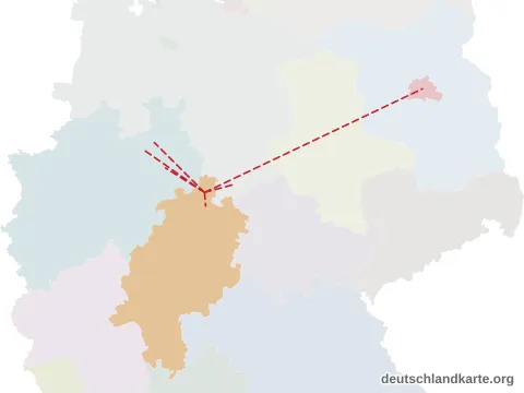 Vorschau: Entfernungskarte vom Landkreis Kassel