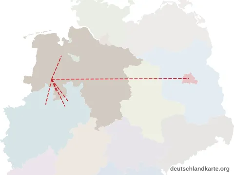 Vorschau: Entfernungskarte vom Landkreis Osnabrück