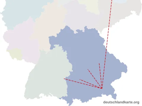 Vorschau: Entfernungskarte vom Landkreis Rosenheim