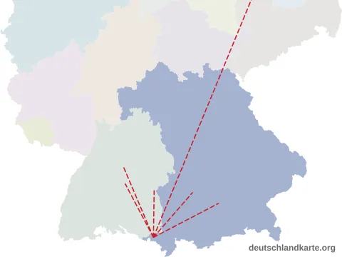 Vorschau: Entfernungskarte vom Landkreis Lindau (Bodensee)