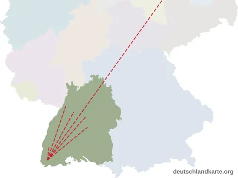 Vorschau: Entfernungskarte vom Landkreis Lörrach