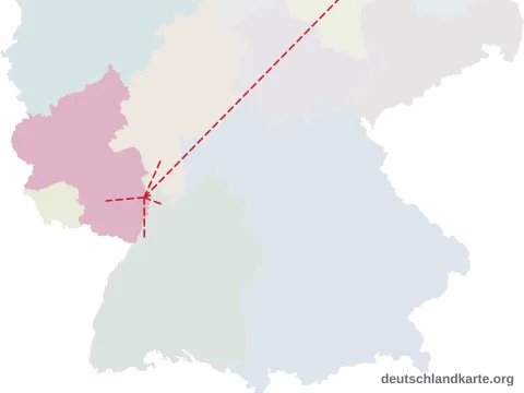 Vorschau: Entfernungskarte von der kreisfreien Stadt Ludwigshafen am Rhein