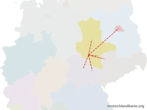 Vorschau: Entfernungskarte vom Landkreis Mansfeld-Südharz