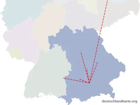 Vorschau: Entfernungskarte von der kreisfreien Stadt München