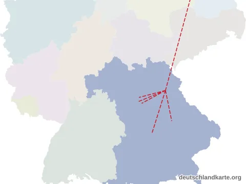 Vorschau: Entfernungskarte vom Landkreis Neustadt a.d.Waldnaab