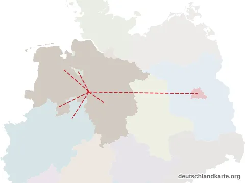 Vorschau: Entfernungskarte vom Landkreis Nienburg (Weser)