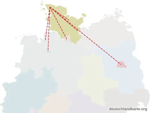 Vorschau: Entfernungskarte vom Kreis Nordfriesland