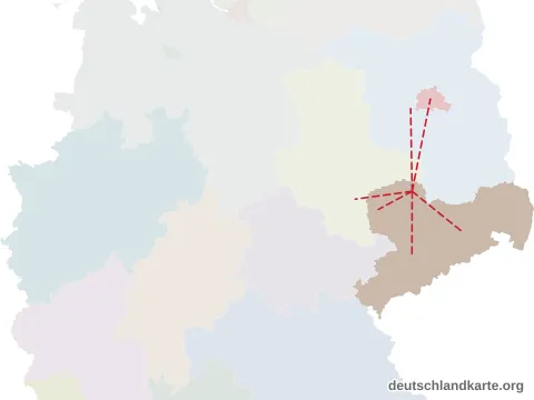 Vorschau: Entfernungskarte vom Landkreis Nordsachsen