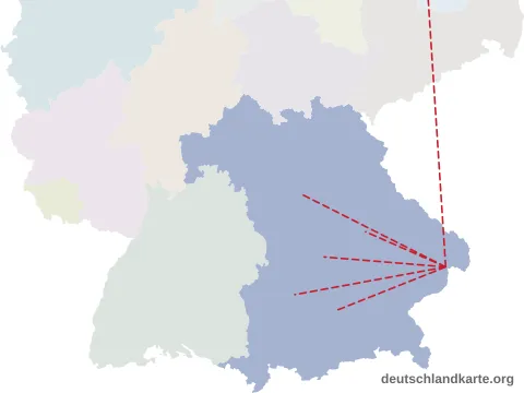 Vorschau: Entfernungskarte von der kreisfreien Stadt Passau