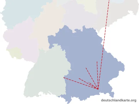 Vorschau: Entfernungskarte von der kreisfreien Stadt Rosenheim