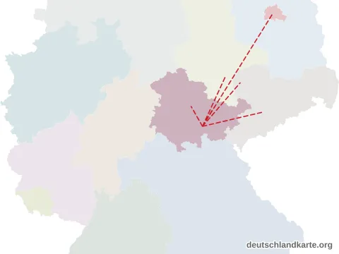 Vorschau: Entfernungskarte vom Landkreis Saalfeld-Rudolstadt
