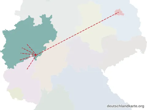 Vorschau: Entfernungskarte vom Kreis Siegen-Wittgenstein