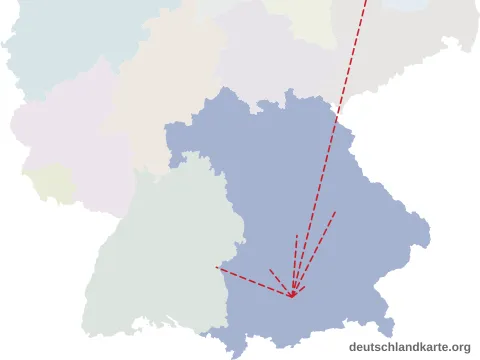 Vorschau: Entfernungskarte vom Landkreis Starnberg