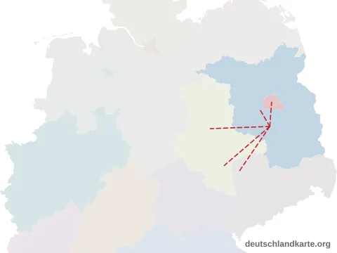 Vorschau: Entfernungskarte vom Landkreis Teltow-Fläming