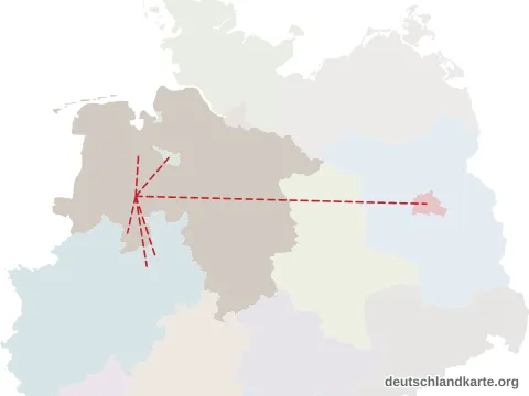Vorschau: Entfernungskarte vom Landkreis Vechta