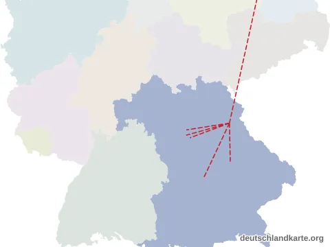 Vorschau: Entfernungskarte von der kreisfreien Stadt Weiden i.d.OPf.