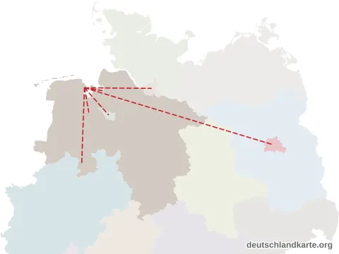 Vorschau: Entfernungskarte von der kreisfreien Stadt Wilhelmshaven