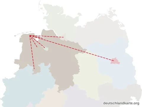 Vorschau: Entfernungskarte vom Landkreis Wittmund