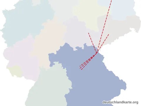 Vorschau: Entfernungskarte vom Landkreis Wunsiedel i.Fichtelgebirge