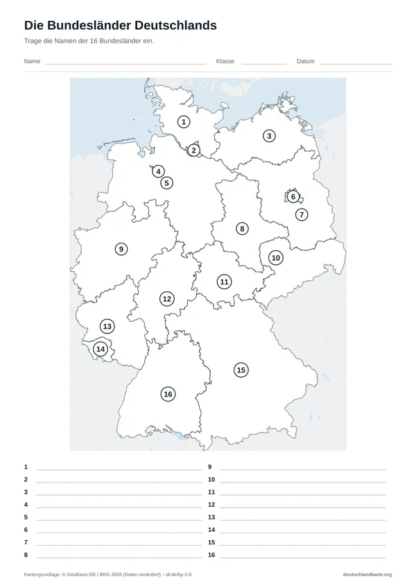 Vorschau: Arbeitsblatt „Die Bundesländer Deutschlands“