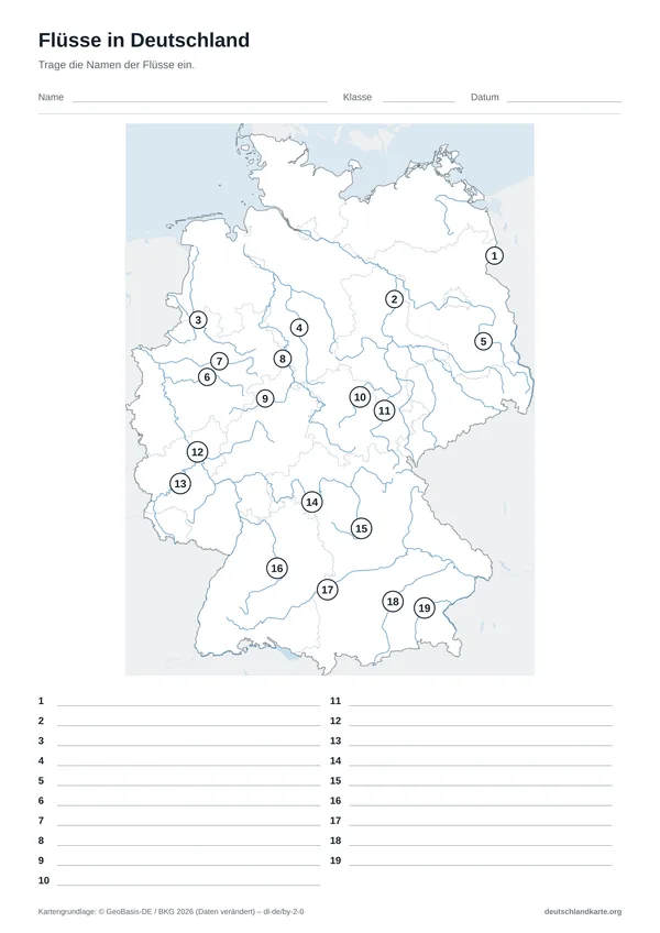 Vorschau: Arbeitsblatt „Flüsse in Deutschland“
