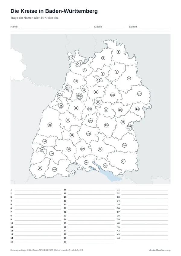 Vorschau: Arbeitsblatt „Die Kreise in Baden-Württemberg“