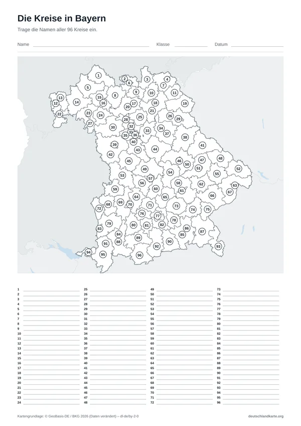 Vorschau: Arbeitsblatt „Die Kreise in Bayern“