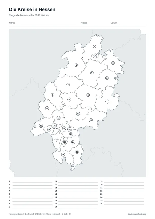 Vorschau: Arbeitsblatt „Die Kreise in Hessen“