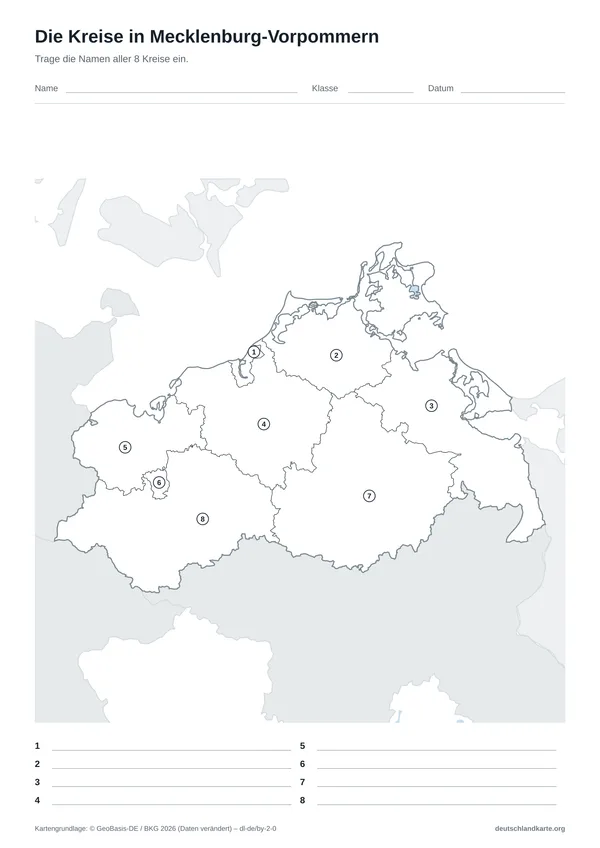 Vorschau: Arbeitsblatt „Die Kreise in Mecklenburg-Vorpommern“