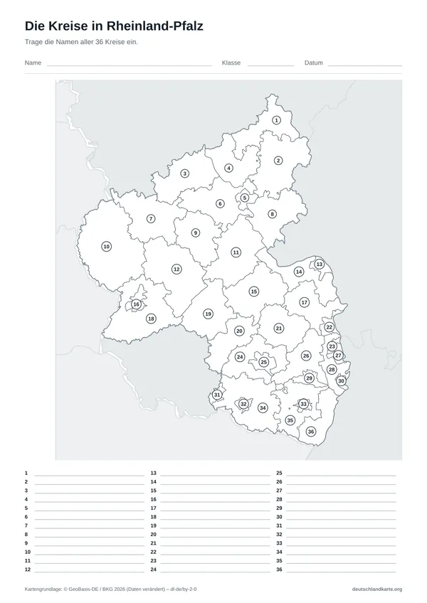 Vorschau: Arbeitsblatt „Die Kreise in Rheinland-Pfalz“