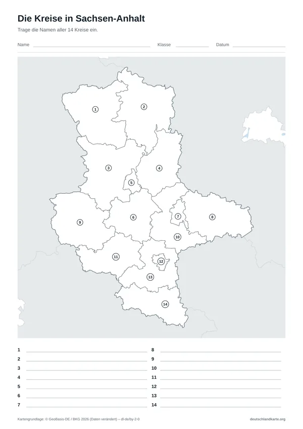 Vorschau: Arbeitsblatt „Die Kreise in Sachsen-Anhalt“