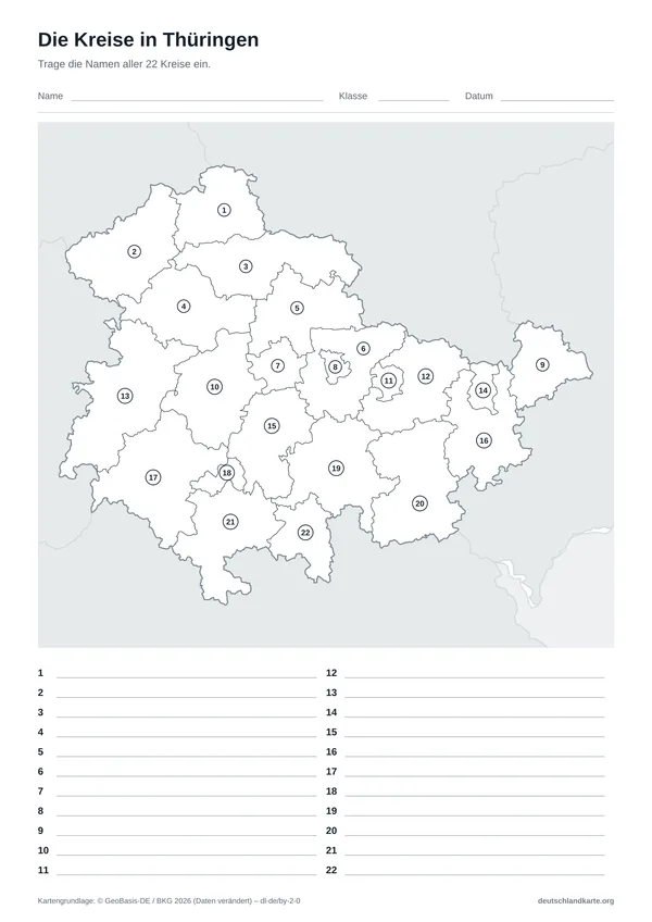 Vorschau: Arbeitsblatt „Die Kreise in Thüringen“