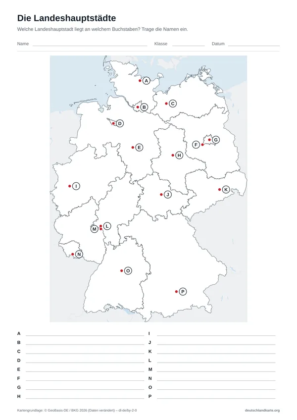 Vorschau: Arbeitsblatt „Die Landeshauptstädte“