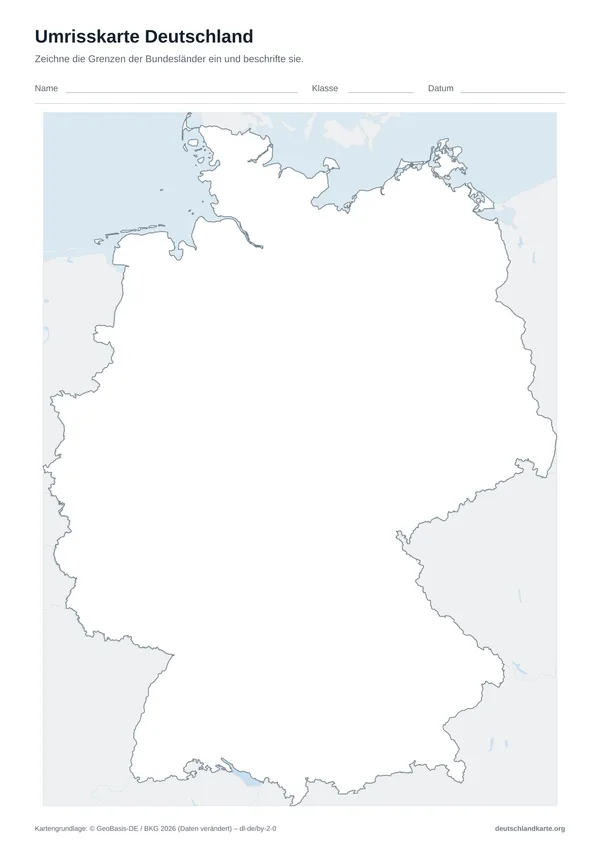 Vorschau: Arbeitsblatt „Umrisskarte Deutschland“